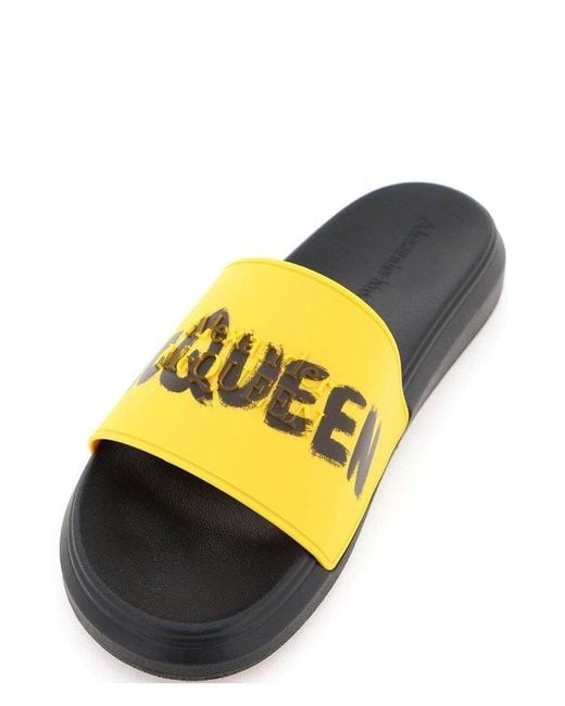 Alexander McQueen Yellow Graffiti Logo Open Toe Slides for men