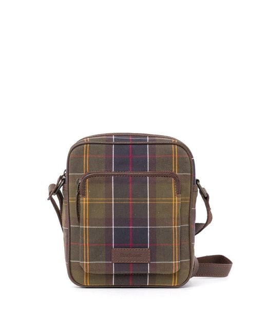 Barbour Brown Tartan Logo Patch Crossbody Bag for men