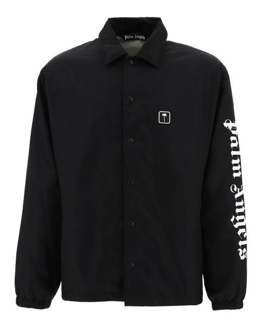 Palm Angels Side Logo Buttoned Jacket in Black for Men | Lyst