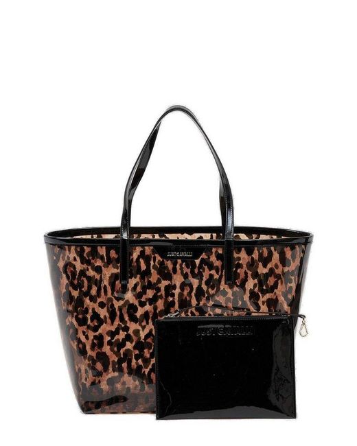 Just Cavalli Black Leopard-Prined Shopping Bag
