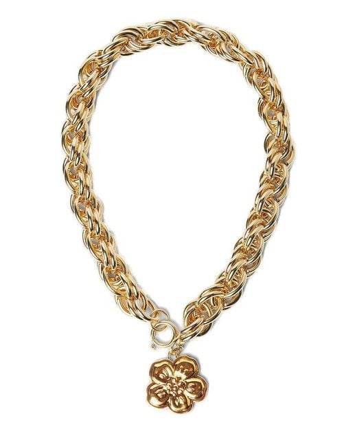 KENZO Metallic Boke Flower Pendant Chained Necklace