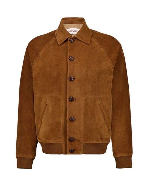 Valentino Brown Button-Up Long-Sleeved Bomber Jacket for men