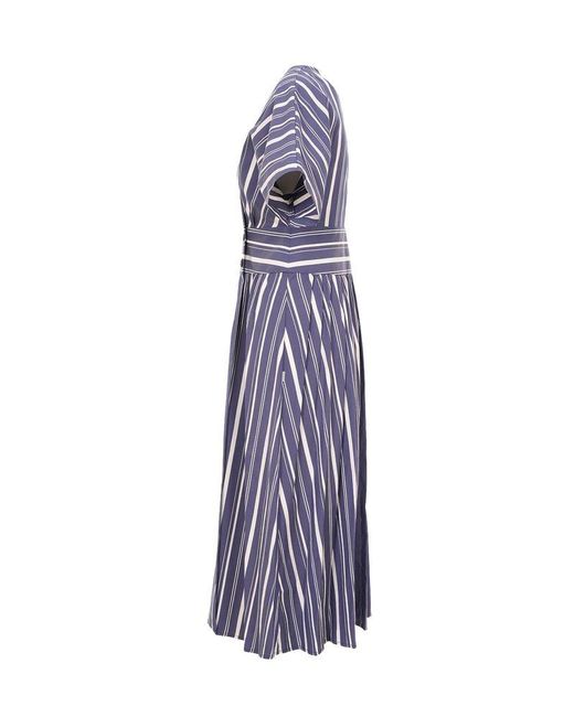 Woolrich Purple Striped V-neck Short-sleeved Dress