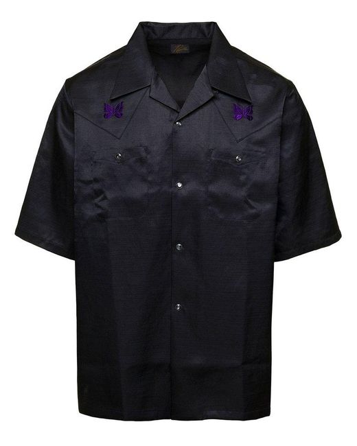 Needles S/s Cowboy One-up Shirt - Poly Slub Sateen in Black for