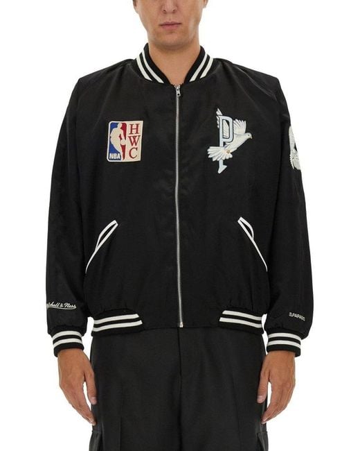 3.PARADIS Black Embroidered Varsity Jacket for men