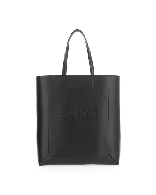Gucci Black Logo Embossed Tote Bag
