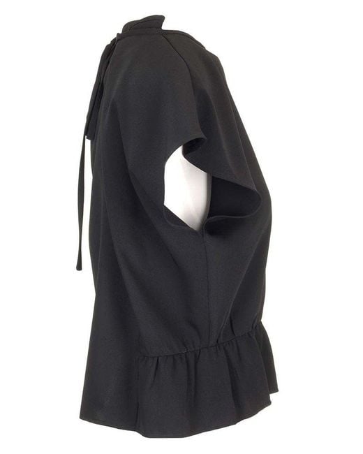 MM6 by Maison Martin Margiela Black Cropped Top With Cap Sleeves Tops