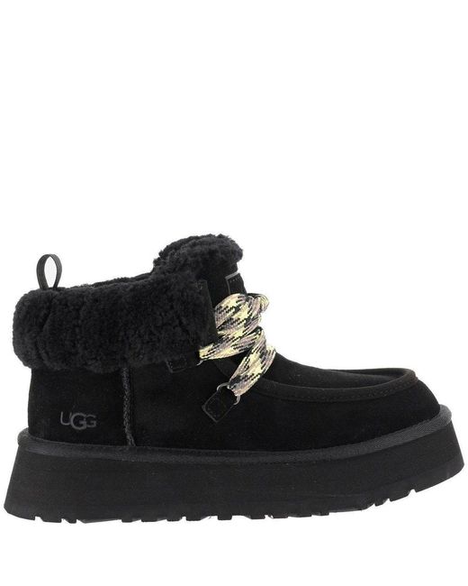 Ugg Black Suede Lace-Up Shearling Boots