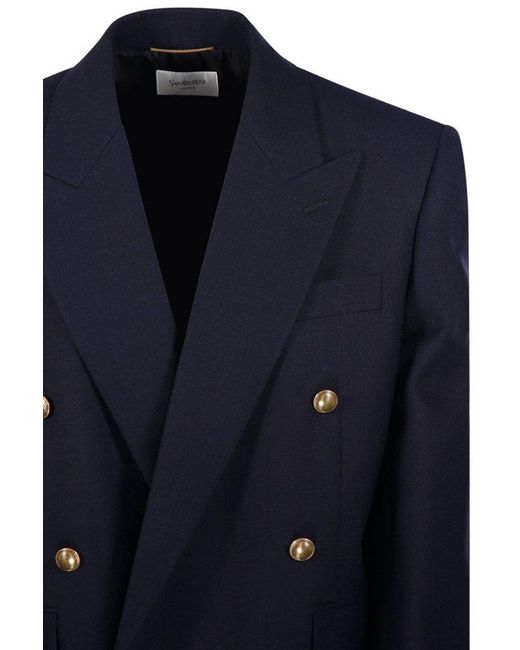 Saint Laurent Blue Double-breasted Long-sleeved Jacket