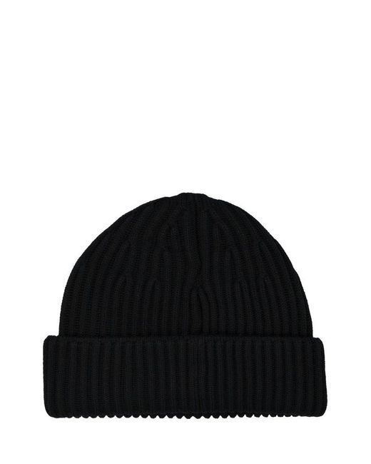 Stone Island Black Compass Patch Ribbed-knitted Beanie for men