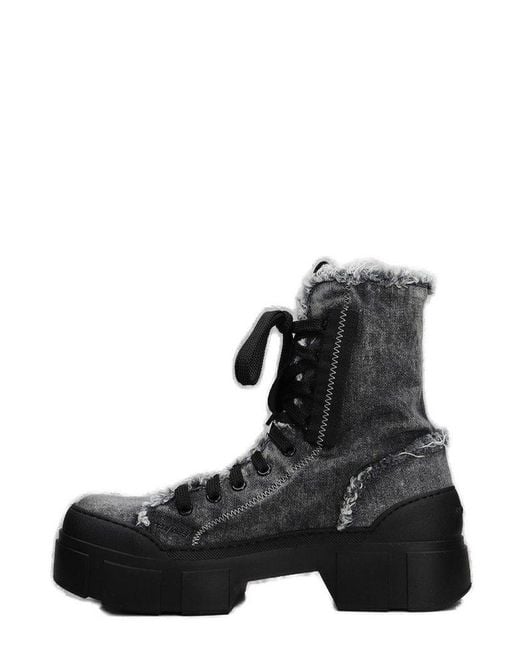 Vic Matié Black Distressed Denim Lace-Up Boots