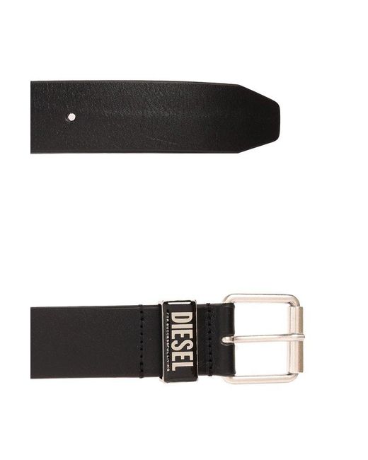 DIESEL Black Logo-embellished Leather Belt for men