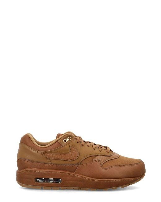Nike Brown Air Max 1 Suede And Croc Effect-trimmed Leather Sneakers