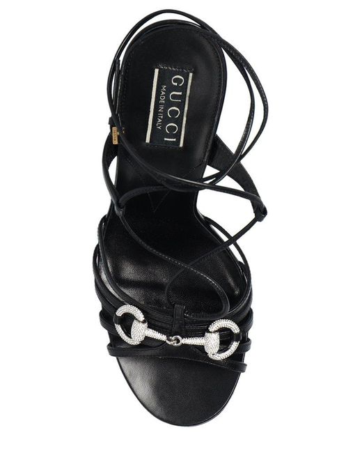 Gucci Black Strappy Horsebit Embellished Heels