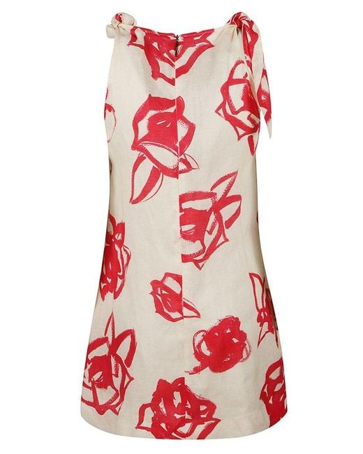 MSGM Red Floral Print Sleeveless Short Dress