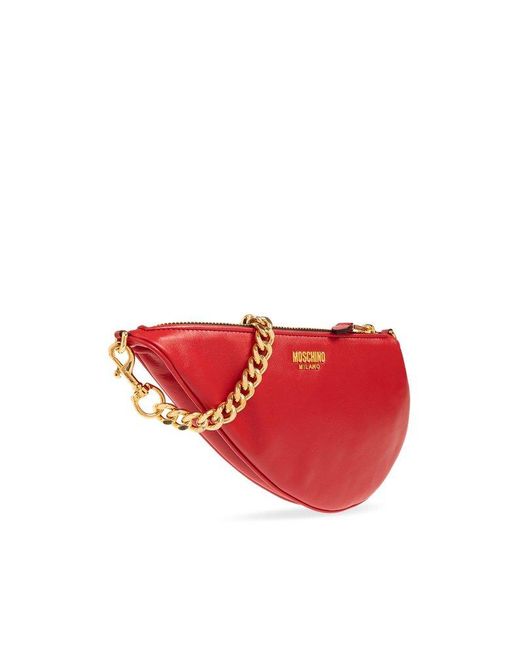 Moschino Red Asymmetric Zip-up Shoulder Bag