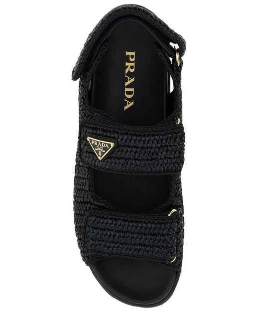 Prada Black Logo Plaque Flat Sandals