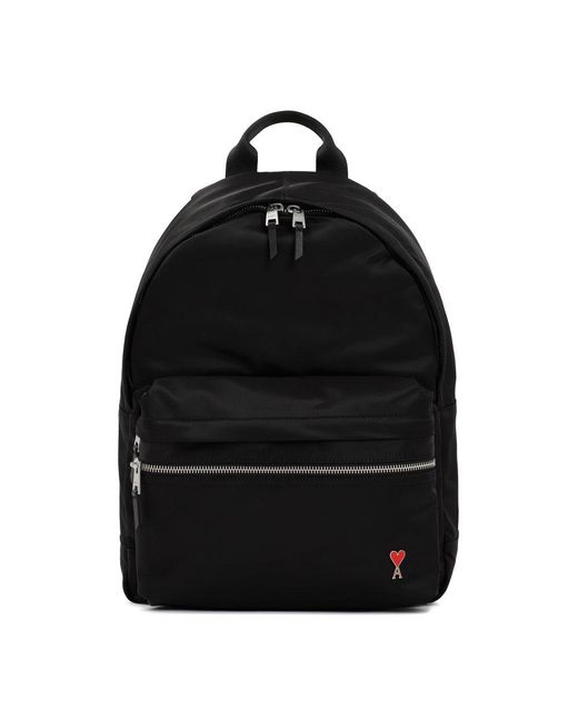 AMI Leather Logo Plaque Zipped Backpack in Black for Men Lyst UK