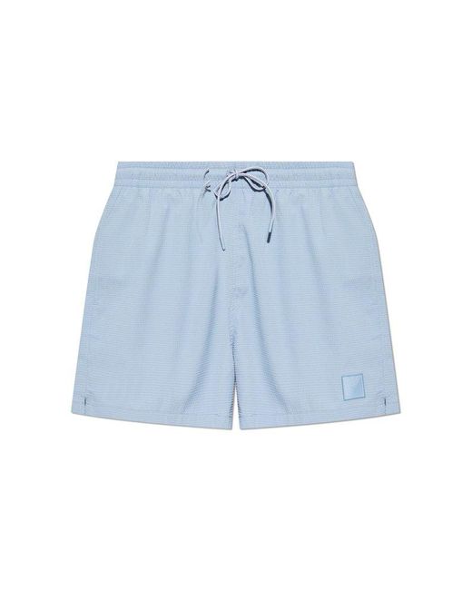 Emporio Armani Blue Logo Patch Drawstring Swim Shorts for men