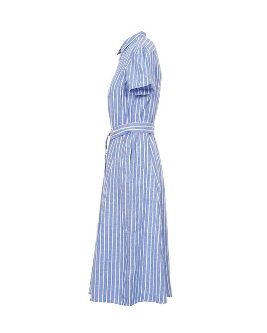 Polo Ralph Lauren Blue Striped Tie-waisted Midi Dress
