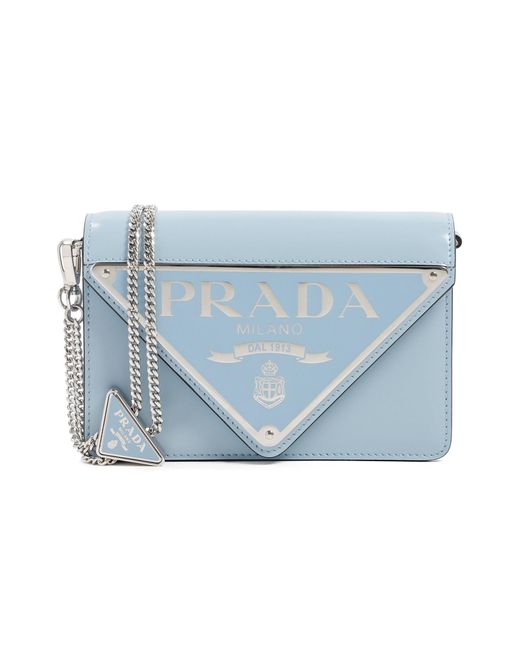 Prada Blue Triangle Logo Chain Shoulder Bag