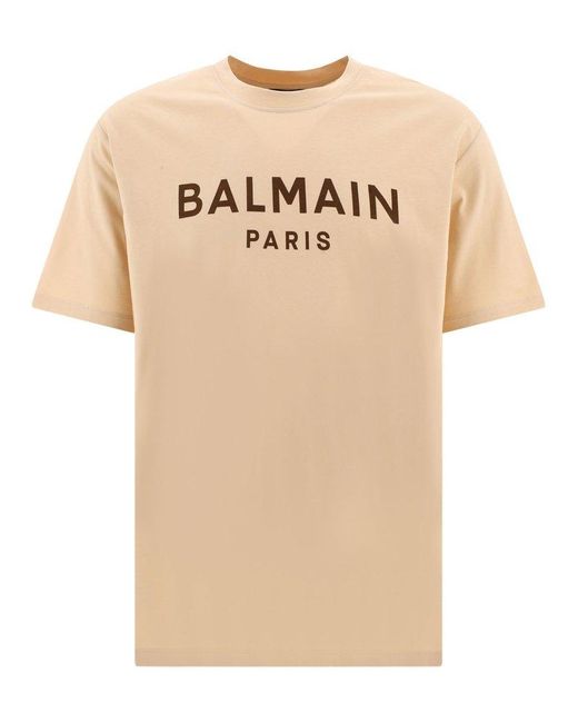 Balmain Natural Printed Cotton T Shirt for men