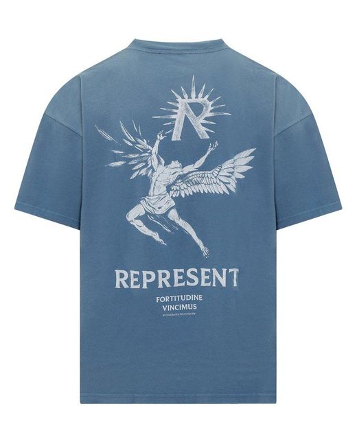 Represent Blue Icarus Printed Crewneck T-shirt for men