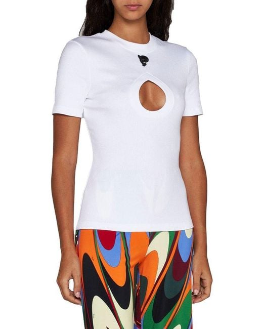 Emilio Pucci White Cut-out Ribbed-knit T-shirt