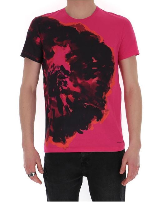 Alexander McQueen Pink Ink Flower Print T-shirt for men