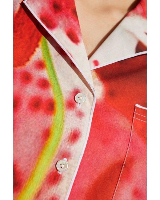 Tory Burch Red Flower Printed Short Sleeved Shirt