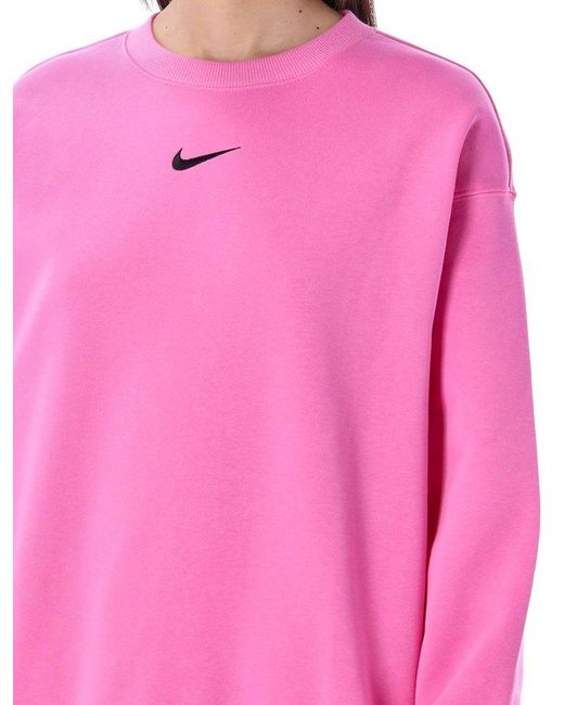 Nike Pink Logo Embroidered Oversized Crewneck Sweatshirt