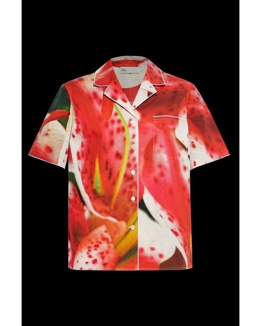 Tory Burch Red Flower Printed Short Sleeved Shirt