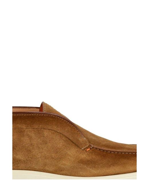 Santoni Brown Desert Round-Toe Slip-On Boots for men