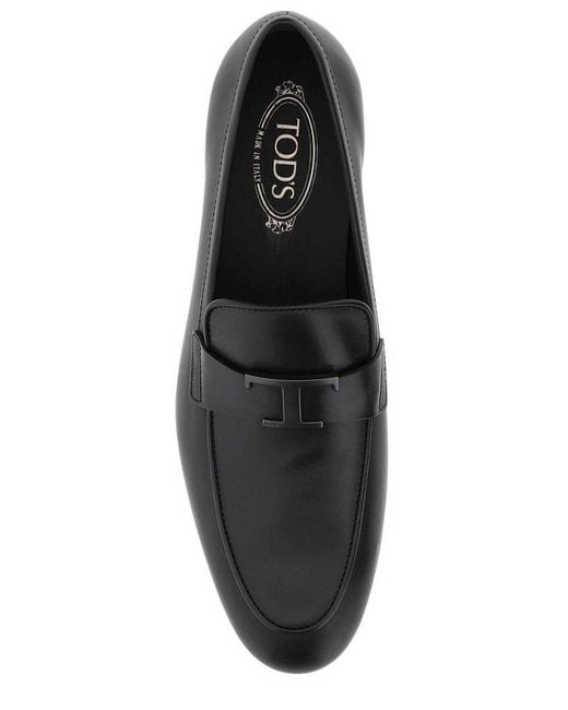 Tod's Black Logo Plaque Slip-on Loafers for men