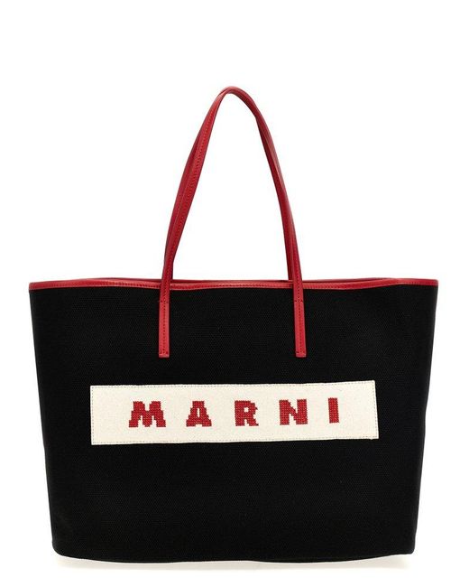 Marni Black Logo Canvas Shopping Bag Tote Bag