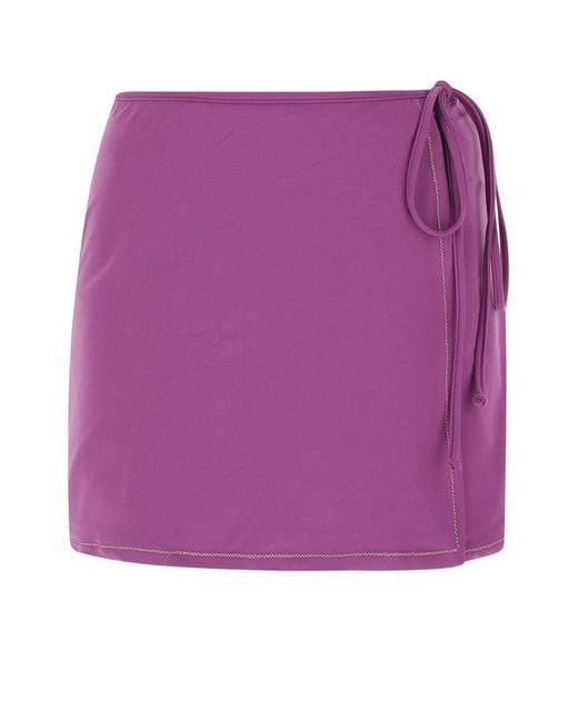 Reina Olga Purple Tie-detailed Wrap Skirt