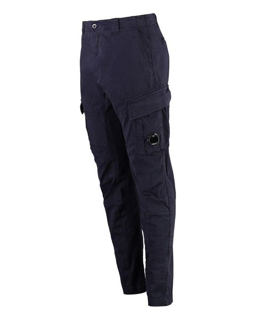 C P Company Blue Lens-Detailed Tapered-Leg Cargo Pants for men