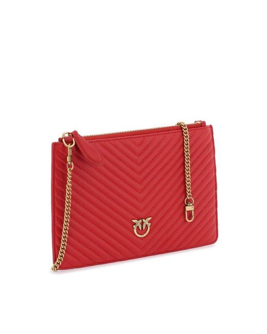 Pinko Red Logo Plaque Quilted Chain-linked Wallet