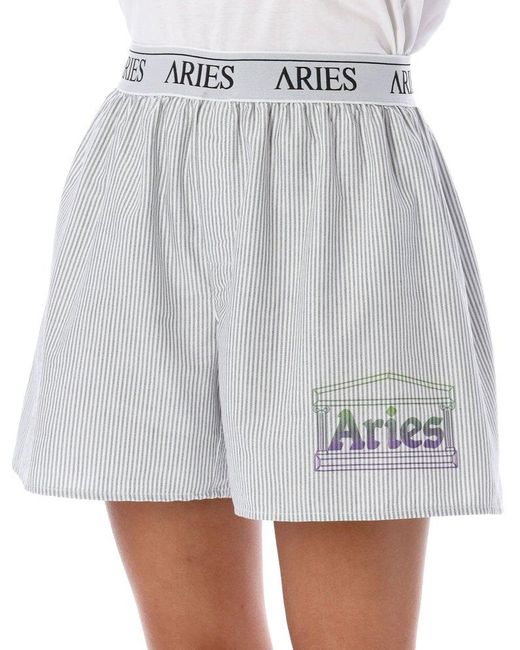 Aries Gray Boxer Waistband Striped Shorts