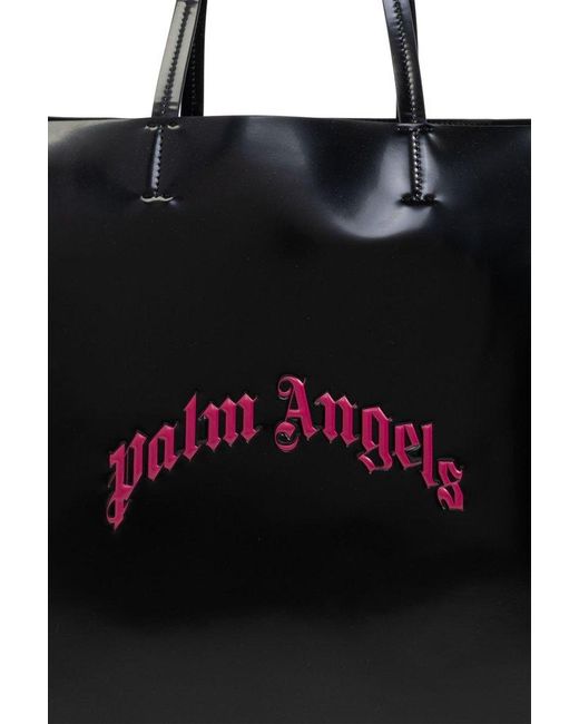 Palm Angels Black Curved Logo Printed Shopper Bag