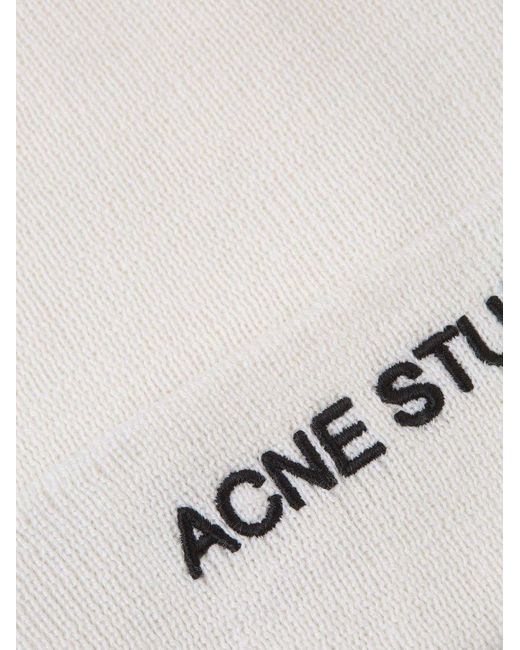 Acne White Logo Embroidered Ribbed Beanie for men