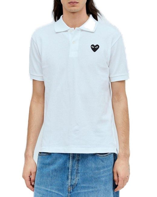 COMME DES GARÇONS PLAY Blue Logo-appliqué Short-sleeved Polo Shirt for men