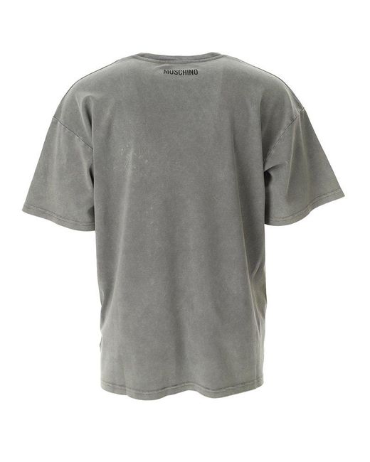 Moschino Gray Slogan-printed Crewneck T-shirt for men