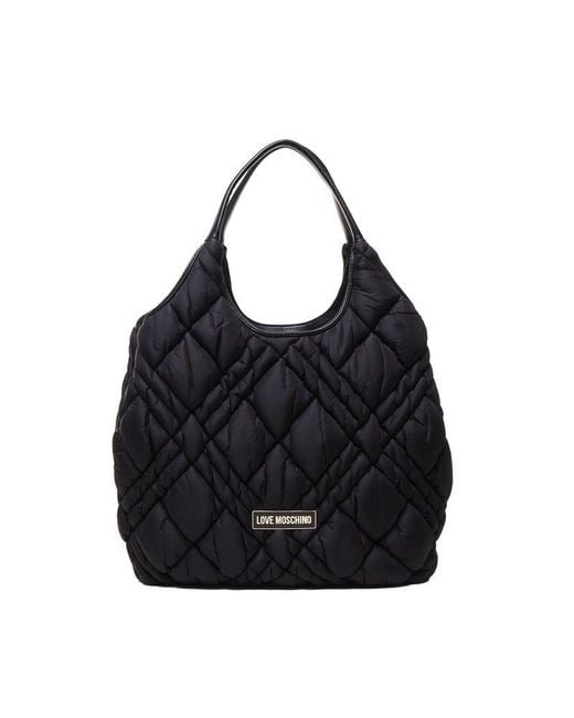 Love Moschino Logo Plaque Quilted Tote Bag in Black Lyst UK