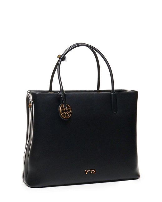 V73 Black Logo Lettering Top Handle Bag