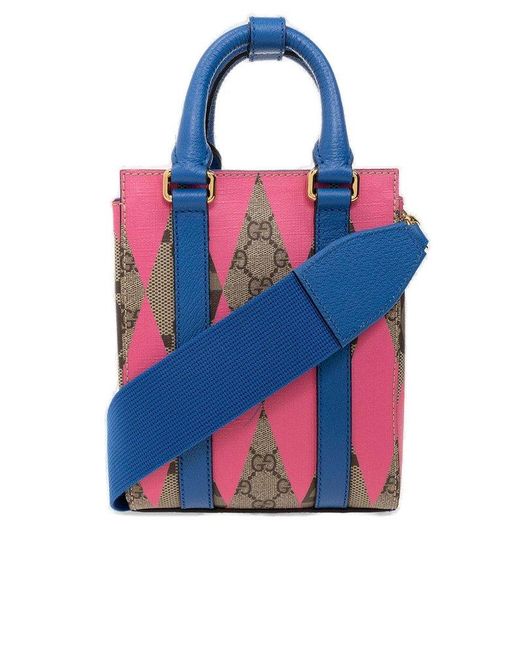 Gucci Blue Rhombus Printed Mini Top Handle Bag