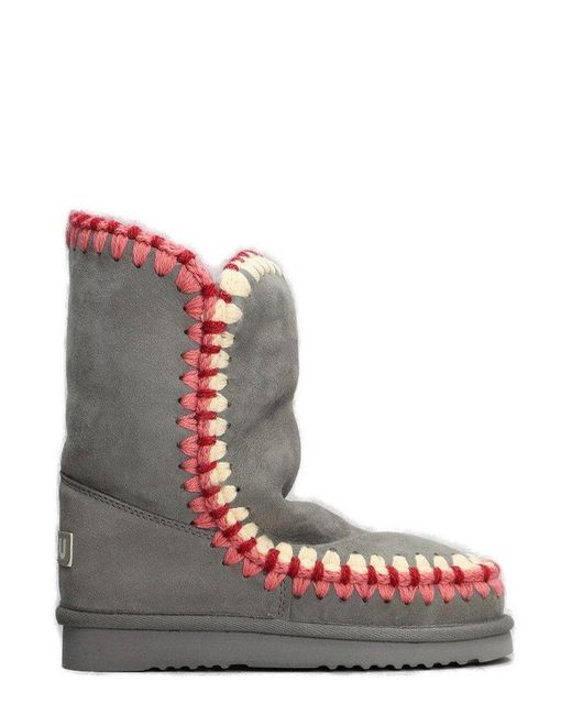 Mou Red Eskimo Overstitching Chunky Boots