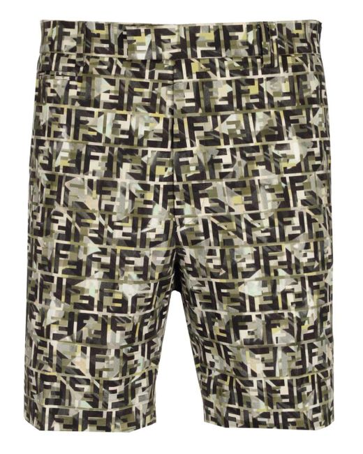 Fendi Green Ff Camouflage Bermuda Shorts for men