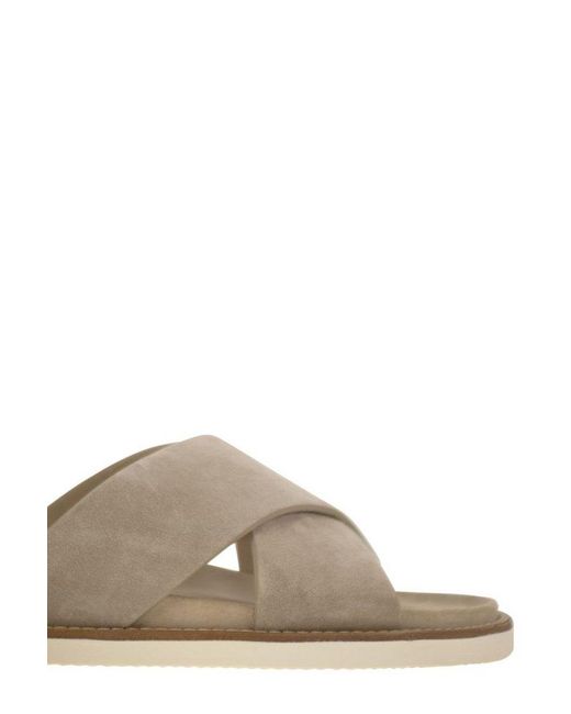 Brunello Cucinelli Brown Cross-Over Slides for men