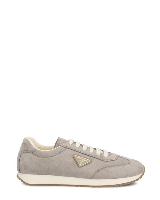 Prada Gray Triangle-logo Lace-up Sneakers for men